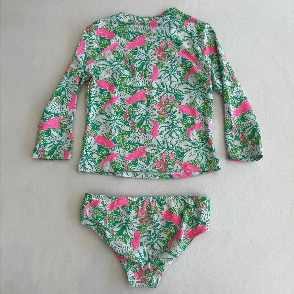 Lilly Pulitzer Girls' Long Sleeve Rash Guard Set Pink & Green Floral SZ 7 EUC - Picture 2 of 6